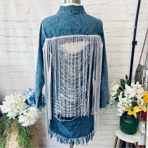 Long Tassel Back Denim Jacket - Picture 1 of 16